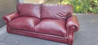 3 seater Full Leather Slanted styled Couch Burgundy Colour