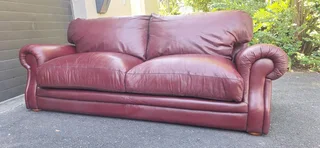 3 seater Full Leather Slanted styled Couch Burgundy Colour