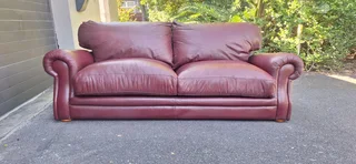 3 seater Full Leather Slanted styled Couch Burgundy Colour