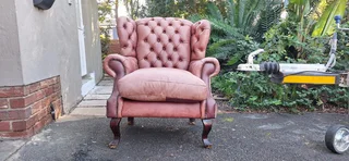93CM KUDU Leather Wingback Chair Chesterfield Button-Back Unique Tan Brown color