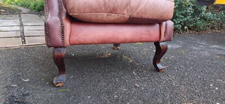 93CM KUDU Leather Wingback Chair Chesterfield Button-Back Unique Tan Brown color