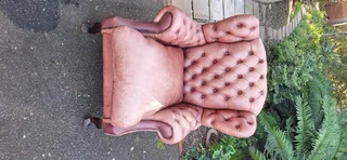 93CM KUDU Leather Wingback Chair Chesterfield Button-Back Unique Tan Brown color