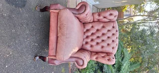 93CM KUDU Leather Wingback Chair Chesterfield Button-Back Unique Tan Brown color