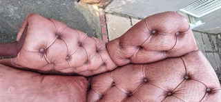 93CM KUDU Leather Wingback Chair Chesterfield Button-Back Unique Tan Brown color