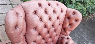 93CM KUDU Leather Wingback Chair Chesterfield Button-Back Unique Tan Brown color