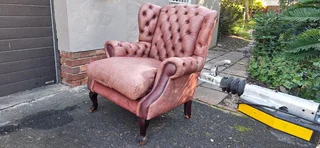 93CM KUDU Leather Wingback Chair Chesterfield Button-Back Unique Tan Brown color