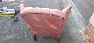 93CM KUDU Leather Wingback Chair Chesterfield Button-Back Unique Tan Brown color