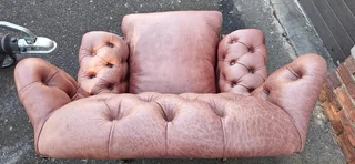 93CM KUDU Leather Wingback Chair Chesterfield Button-Back Unique Tan Brown color