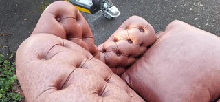 93CM KUDU Leather Wingback Chair Chesterfield Button-Back Unique Tan Brown color