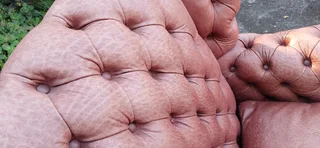 93CM KUDU Leather Wingback Chair Chesterfield Button-Back Unique Tan Brown color