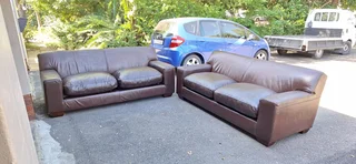 Solid CORICRAFT KARIBA Leather Couches 2 by 2 Genuine Leather Lounge Suite Milano Dark Brown 215cm