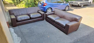 Solid CORICRAFT KARIBA Leather Couches 2 by 2 Genuine Leather Lounge Suite Milano Dark Brown 215cm