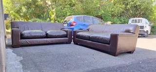 Solid CORICRAFT KARIBA Leather Couches 2 by 2 Genuine Leather Lounge Suite Milano Dark Brown 215cm