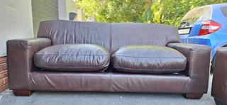 Solid CORICRAFT KARIBA Leather Couches 2 by 2 Genuine Leather Lounge Suite Milano Dark Brown 215cm
