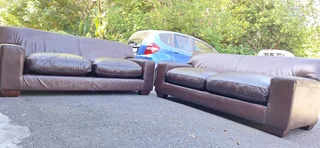 Solid CORICRAFT KARIBA Leather Couches 2 by 2 Genuine Leather Lounge Suite Milano Dark Brown 215cm