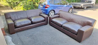 Solid CORICRAFT KARIBA Leather Couches 2 by 2 Genuine Leather Lounge Suite Milano Dark Brown 215cm