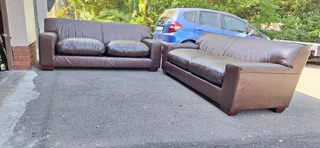 Solid CORICRAFT KARIBA Leather Couches 2 by 2 Genuine Leather Lounge Suite Milano Dark Brown 215cm