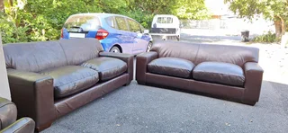 Solid CORICRAFT KARIBA Leather Couches 2 by 2 Genuine Leather Lounge Suite Milano Dark Brown 215cm