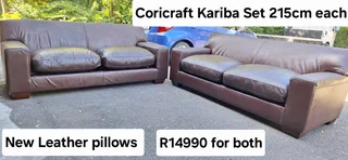 Solid Coricraft Kariba Leather Couches 2 By 2 Genuine Leather Lounge Suite Milano Dark Brown 215cm