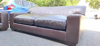 Solid CORICRAFT KARIBA Leather Couches 2 by 2 Genuine Leather Lounge Suite Milano Dark Brown 215cm