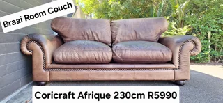 Braai Room 230cm Coricraft Leather Couch Afrique Range Zambezi Brown Colour