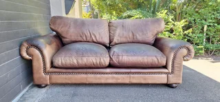 BRAAI ROOM 230cm Coricraft Leather Couch Afrique Range Zambezi Brown colour