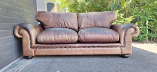BRAAI ROOM 230cm Coricraft Leather Couch Afrique Range Zambezi Brown colour