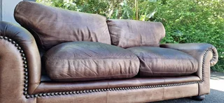 BRAAI ROOM 230cm Coricraft Leather Couch Afrique Range Zambezi Brown colour
