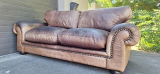 BRAAI ROOM 230cm Coricraft Leather Couch Afrique Range Zambezi Brown colour