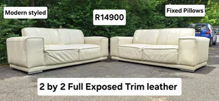 Stunning Full Leather Lounge Suite 2 Large 2 Seater Couches Cream Beige colour 200cm each length
