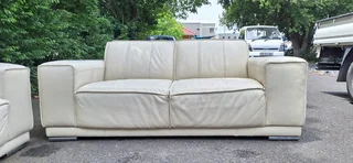 Stunning Full Leather Lounge Suite 2 Large 2 Seater Couches Cream Beige colour 200cm each length