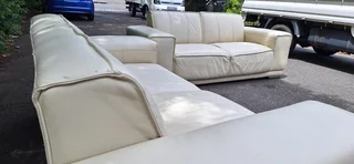 Stunning Full Leather Lounge Suite 2 Large 2 Seater Couches Cream Beige colour 200cm each length