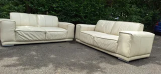 Stunning Full Leather Lounge Suite 2 Large 2 Seater Couches Cream Beige colour 200cm each length