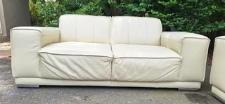 Stunning Full Leather Lounge Suite 2 Large 2 Seater Couches Cream Beige colour 200cm each length
