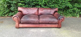 235cm 3 Seater Van den Bergh 100% Kudu Leather Couch Sabi No studs Earthy Brown Colour
