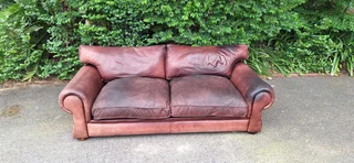235cm 3 Seater Van den Bergh 100% Kudu Leather Couch Sabi No studs Earthy Brown Colour