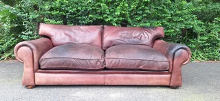 235cm 3 Seater Van den Bergh 100% Kudu Leather Couch Sabi No studs Earthy Brown Colour