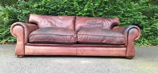235cm 3 Seater Van den Bergh 100% Kudu Leather Couch Sabi No studs Earthy Brown Colour