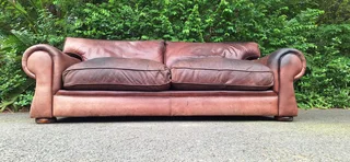 235cm 3 Seater Van den Bergh 100% Kudu Leather Couch Sabi No studs Earthy Brown Colour