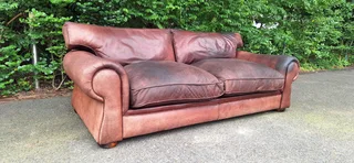 235cm 3 Seater Van den Bergh 100% Kudu Leather Couch Sabi No studs Earthy Brown Colour