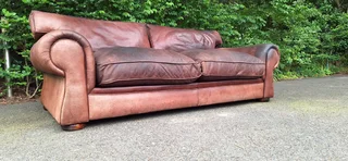 235cm 3 Seater Van den Bergh 100% Kudu Leather Couch Sabi No studs Earthy Brown Colour