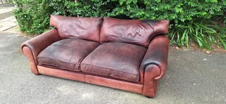 235cm 3 Seater Van den Bergh 100% Kudu Leather Couch Sabi No studs Earthy Brown Colour