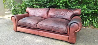 235cm 3 Seater Van den Bergh 100% Kudu Leather Couch Sabi No studs Earthy Brown Colour