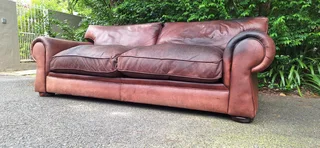 235cm 3 Seater Van den Bergh 100% Kudu Leather Couch Sabi No studs Earthy Brown Colour
