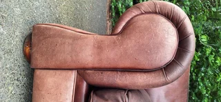 235cm 3 Seater Van den Bergh 100% Kudu Leather Couch Sabi No studs Earthy Brown Colour