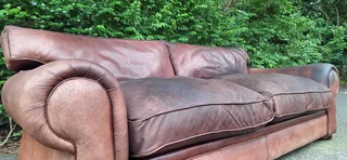 235cm 3 Seater Van den Bergh 100% Kudu Leather Couch Sabi No studs Earthy Brown Colour