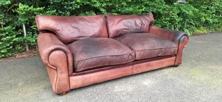 235cm 3 Seater Van den Bergh 100% Kudu Leather Couch Sabi No studs Earthy Brown Colour