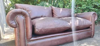 223cm Fat Armed Leather Seater Genuine Couch Oxblood brown Colour