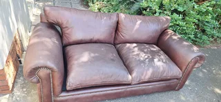 223cm Fat Armed Leather Seater Genuine Couch Oxblood brown Colour