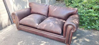 223cm Fat Armed Leather Seater Genuine Couch Oxblood brown Colour